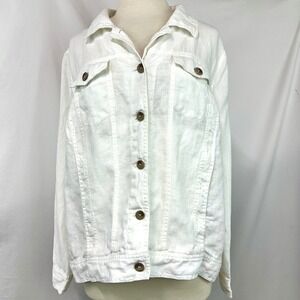 COLDWATER CREEK 100% Linen Denim White Trucker Jacket Women Plus 1X Button Front